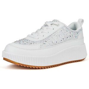 Women's White Platform Rhinestone Fashion Chunky Casual Sparkly Retro Sneakers